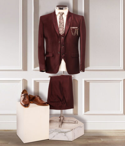 Maroon Colored Textured Finish Shawl Suit